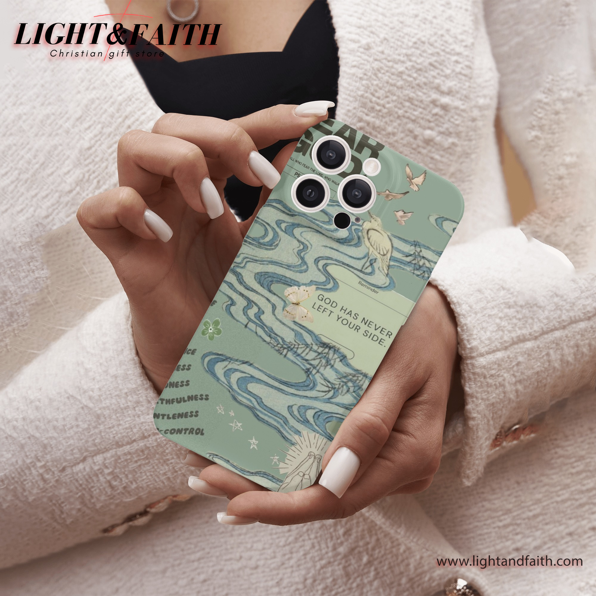 Christian Encouragement Phone Case – Faith River Illustration & God’s Presence Quote, Christian Phone Case, Bible Verse Phone Case, Religious Gift, PCLAF50